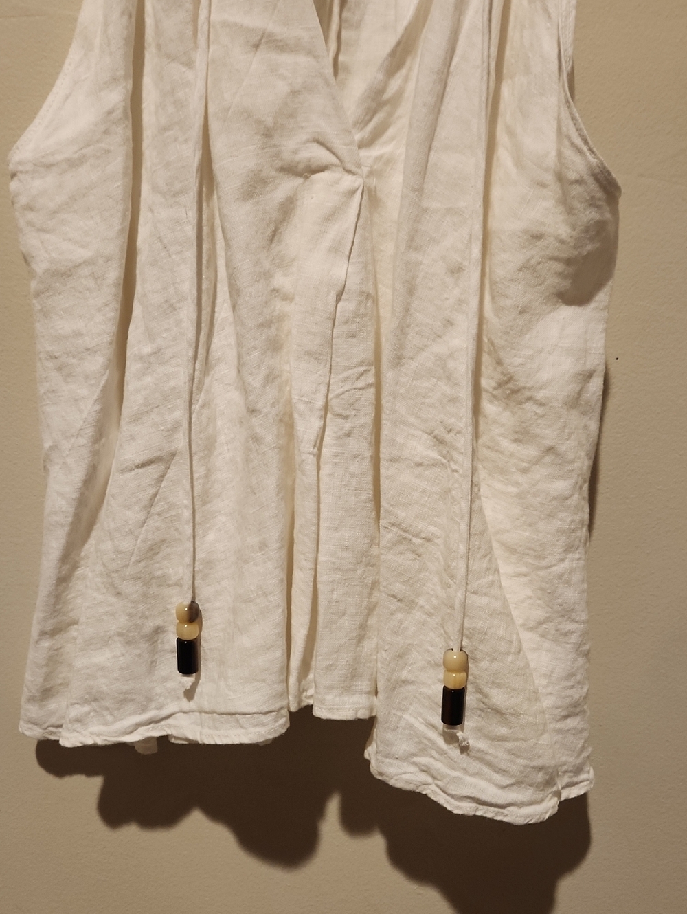 ❤️ NWT! ZARA LINEN SLEEVELESS BEADED TIE FRONT TOP, HALTER NECKLINE, IVORY, XS - Picture 4 of 10